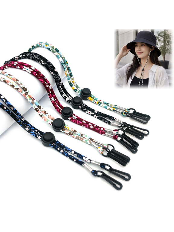 5PCS Bucket Hat Retainer Cord Adjustable Floral Hat Strap for Travel and Beach Day Wear