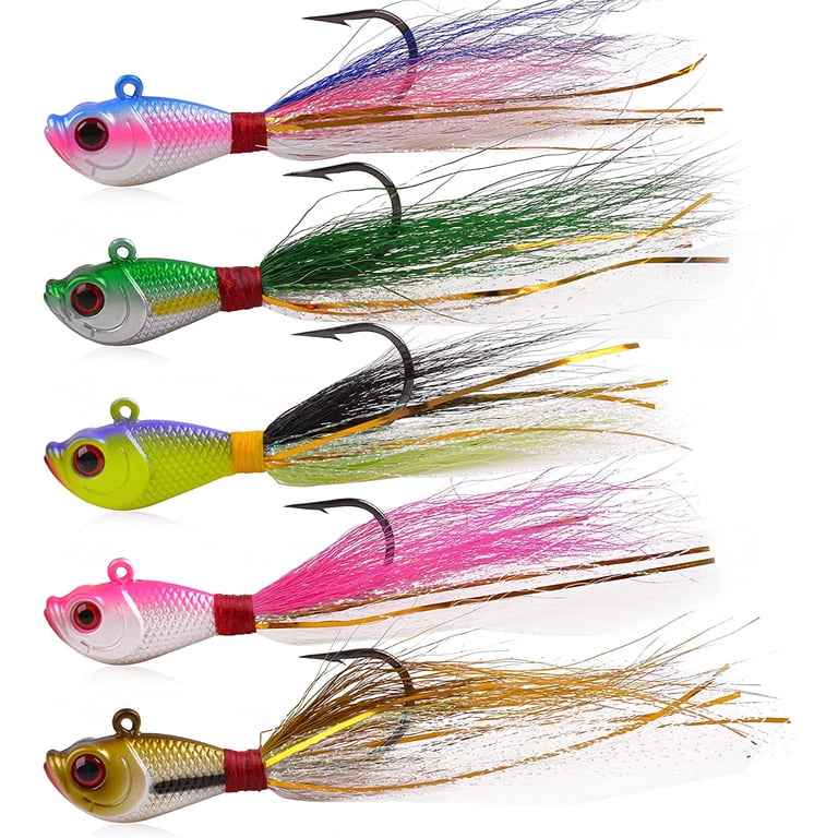 bucktail-jigs-saltwater-hair-jigs-head -fishing-lures-assorted kit 3PCS Bucktail Jigs Saltwater Fluck Lures Assorted Jigs Head Fishing Lures