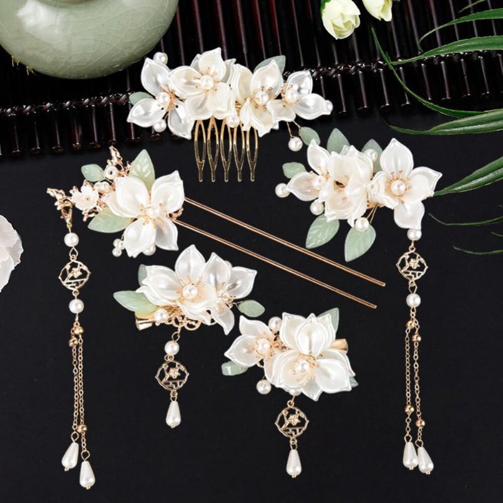 (2) Elegant Camellia Floral Design Decorative Pearl Gold Tone French Barrettes Amazon.com : Pearl Hair Clips Barrettes for Women Elegant  main image 2