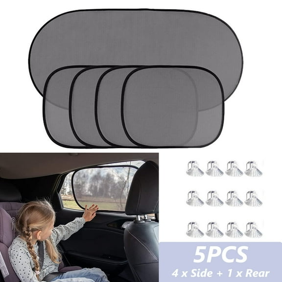 5 Pack Car Sunshade, AYAMAYA UV Protection Car Windshield Shade Set Include 4 Side Window Shades & 1 Rear Window Shade with Suction Cups for Most Cars
