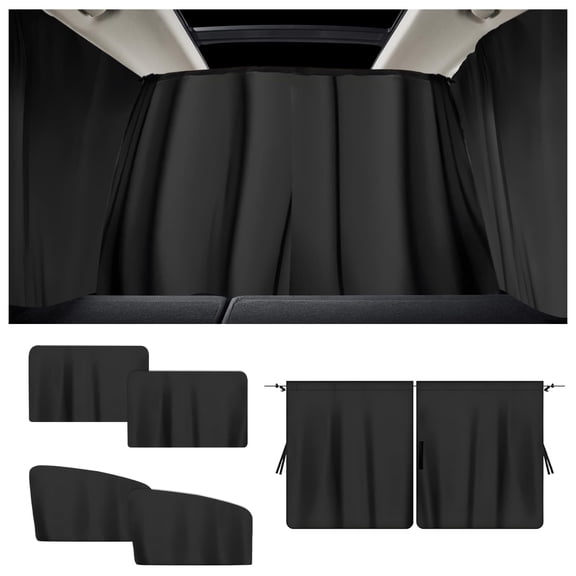 5PCS Car Window Shades,Auto Privacy Curtains with 4 Front&Rear Side Window Shade,98% Light Blocking Divider Curtain Shades for Traveling Camping,Universal Car Accessories (Black)