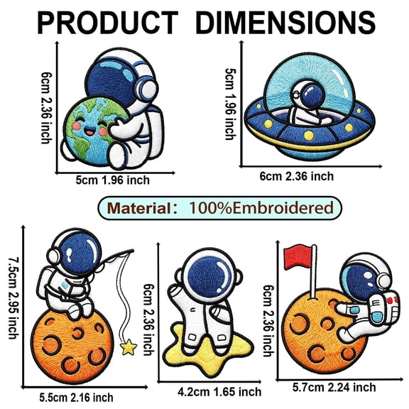 5PCS Cartoon Astronaut Embroidered Patch Stickers for Clothing and Gear