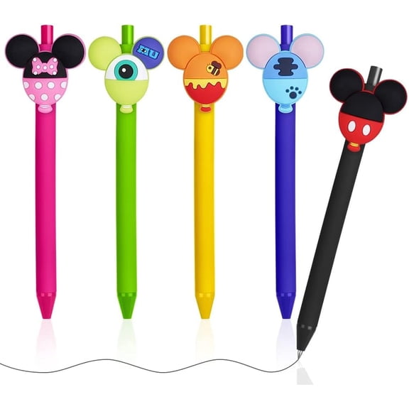 5PCS Cartoon Ballpoint Pens, Cute Mouse Head Character Ears Pens, Retractable Ballpoint Pen, Multi Color Jumbo Autograph Princess Pencil Signature Office Accessories for Student Teacher