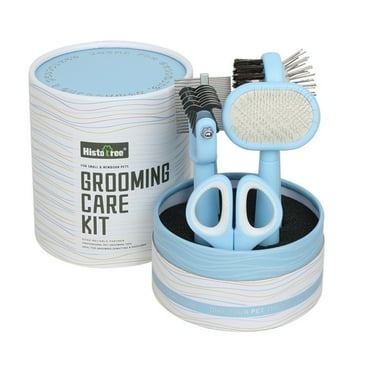 5PCS Cat Grooming Brush Kit, Gently Removes Loose Undercoat, & Tangled Hair with Floating Needle Comb, Double sided Knot Comb, Row Comb, Flea Comb and Nail Clipper
