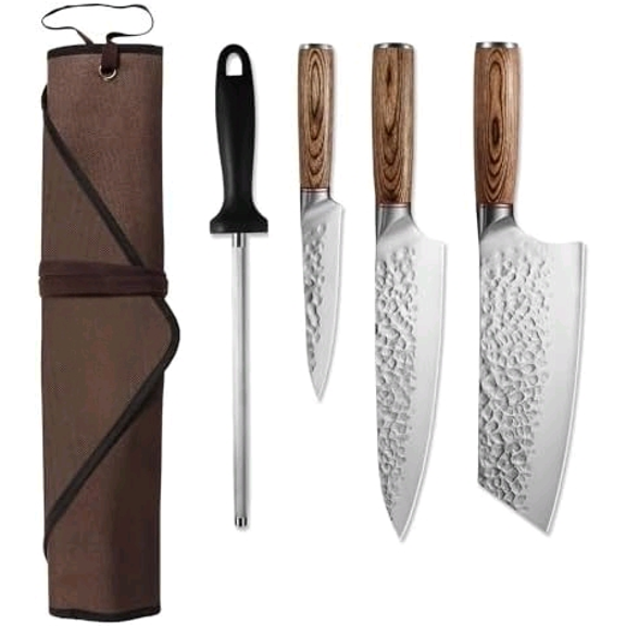 5PCS Chef and BBQ Knife Set with Roll Bag, High Carbon Stainless Steel Knives for Precise Cooking, Outdoor Meat Cutting(Include Sharpening Steel)$$Home Decor, Kitchen, & Other