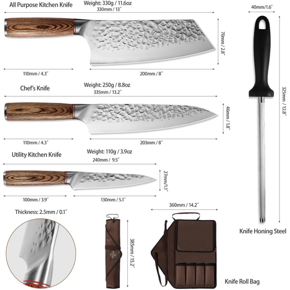 5PCS Chef and BBQ Knife Set with Roll Bag