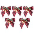thumbnail image 1 of 5PCS Christmas Bows with Bells Decoration - Buffalo Plaid Bowknot Xmas Trees Hanging Ornaments Craft Present Christmas Decor for Festival Wedding Party (3.15"*3.15"), 1 of 9