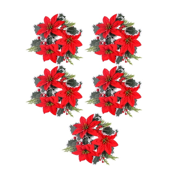 5PCS Christmas Candlestick Flower Wreath HolidayTable Decoration Flower Wreaths