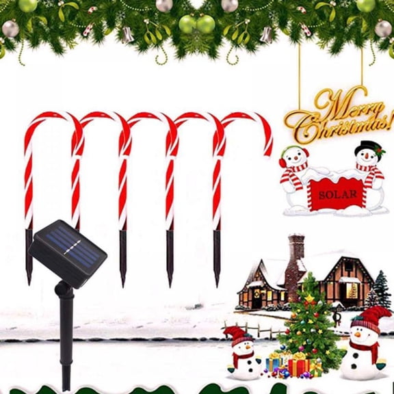 5PCS Christmas Pathway Solar Lights Christmas Candy Cane Lights Outdoor LED Yard Lawn Pathway Markers for Christmas Decorations(5*15.7in)