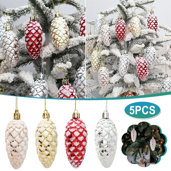 5PCS Christmas Pinecone Ornaments, 3.6" Glitter Hanging Pinecone Decoration, Shatterproof Decorative Baubles for Home Window Door Xmas Tree Holiday Party Decor