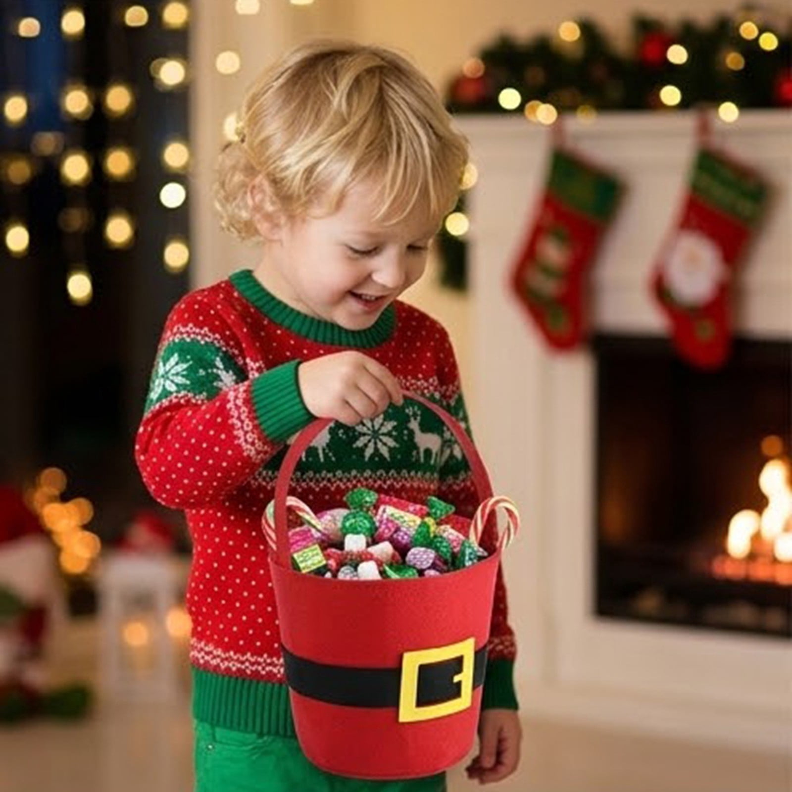 5PCS Christmas Santa Felt Candy Bucket, Santa Belt Design Felt Gift ...