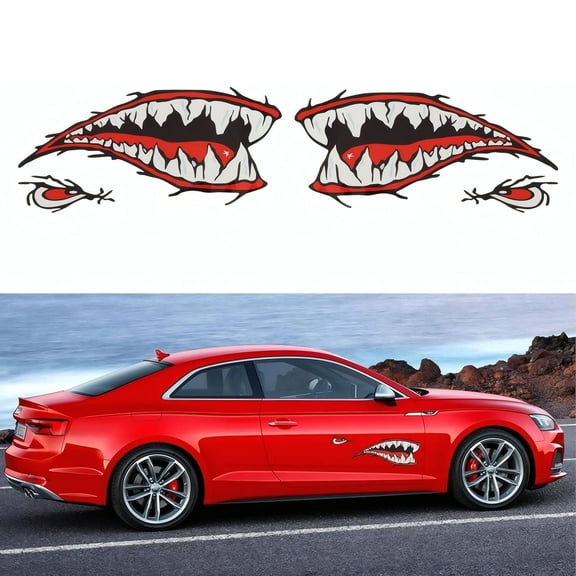 2-Pack Waterproof Shark Teeth Decals UV-Resistant Boat & Kayak Stickers (Left + Right Side) Easy Peel & Stick