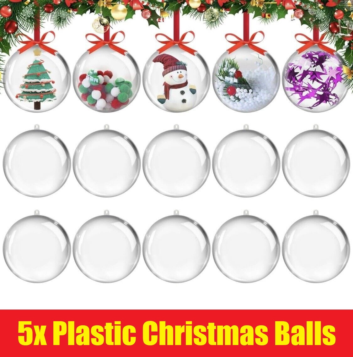 5PCS Clear Plastic Ornaments for Crafts Fillable Christmas Ornaments ...