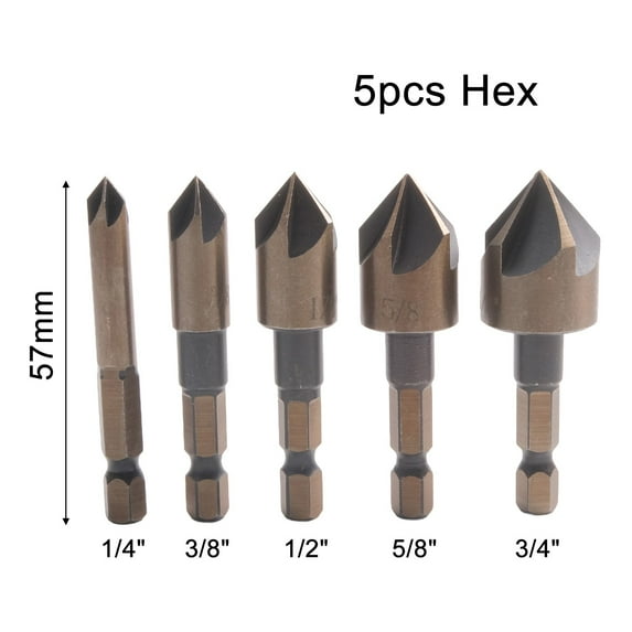 5PCS Cobalt Countersink Drill Bit Set for Metal and Wood - 82 Degree Hex Shank