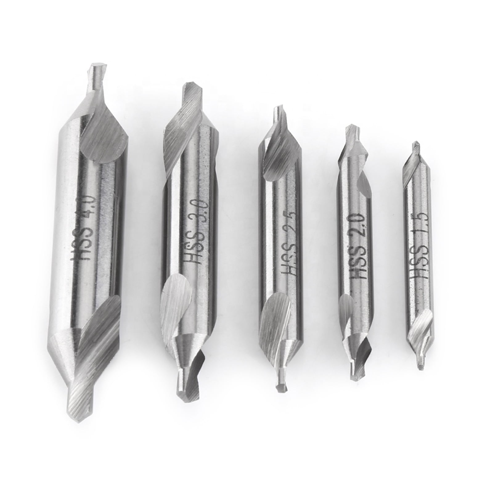 Spared Bit Set 5PCS Combined HSS Center Drill Bit Set HSS Countersink #1.5/2/2.5/3/4 ...