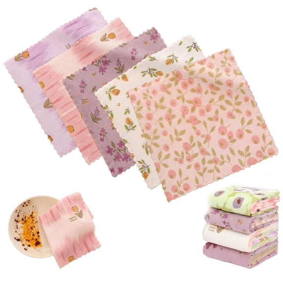 5PCS Coral Flannel Dishcloths for Home Use,Coral fiber  hand towel,Reusable and Washable Cleaning Rag,Soft and absorbent without shedding fibers,Kitchen Clean Towels for Scrubs Dishes,Sinks Cleans