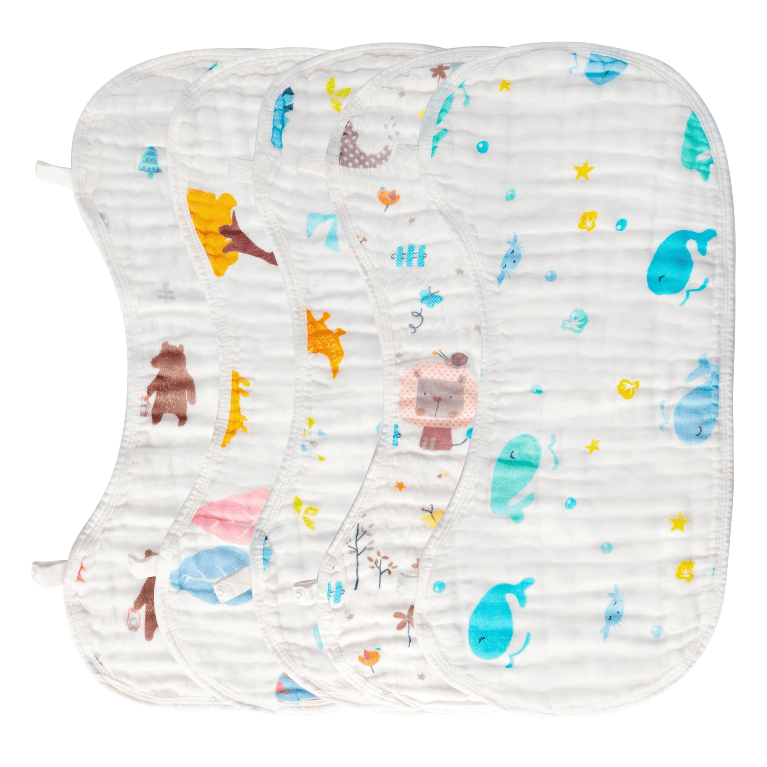 5PCS Cotton Gauze Baby Burp Towel Set Muslin Burp Cloths Baby Boys Towel Essentials for Newborns
