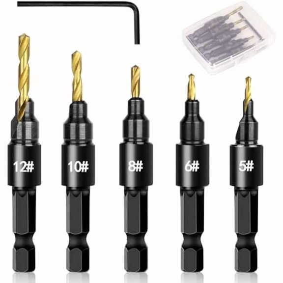 5PCS Countersink Drill Bit Set with Adjustable Depth Stop, Professional Woodworking Drill Bit Set for Pilot Holes, Counterboring & Screw Installation