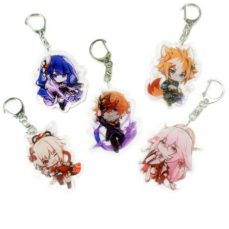 5PCS Cute Anime Game Genshin Impact Childe Raiden Shogun Gorou Yoimiya Yae Miko Acrylic Figure Keychain Set Cosplay Vision Key Chain Merch(54)