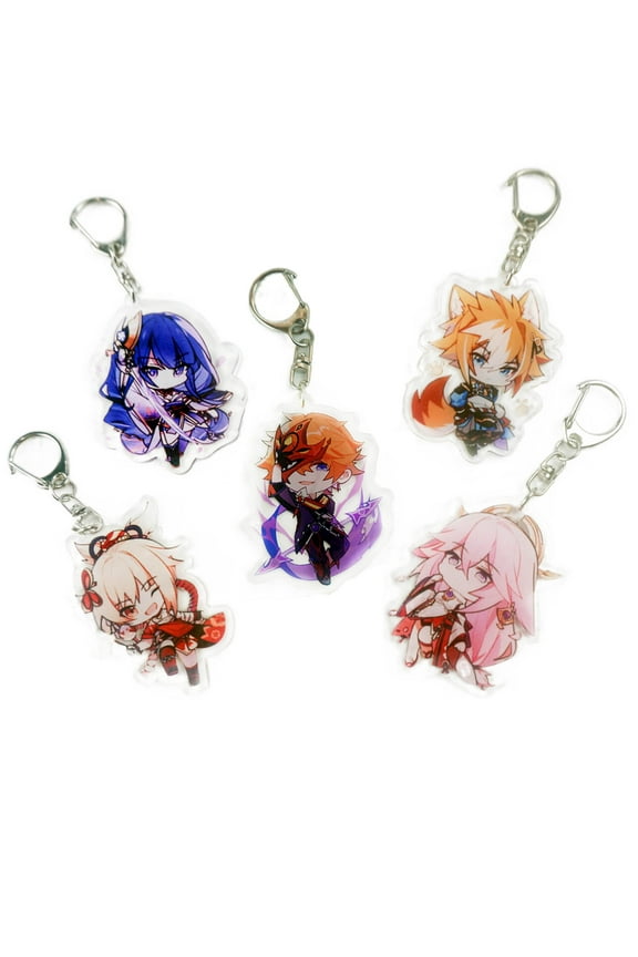 5PCS Cute Anime Game Genshin Impact Childe Raiden Shogun Gorou Yoimiya Yae Miko Acrylic Figure Keychain Set Cosplay Vision Key Chain Merch(54)