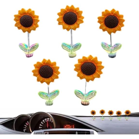 5PCS Cute Shaking Head Dancing Sunflower Car Dashboard Decor | Shaking Spring Car Dash Decorations, Shaking Head Sun Flower Car Decor, Auto Dashboard Ornament, for Men Women