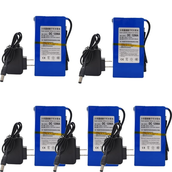 5PCS DC 12V 9800mAh DC 1298A Rechargeable Lithium-ion Battery Pack DC1298A 2A for for CCTV, Alarm Systems, DVDs, MP4 Players, Led Light Strip, Camera, MP3 Players with Charger