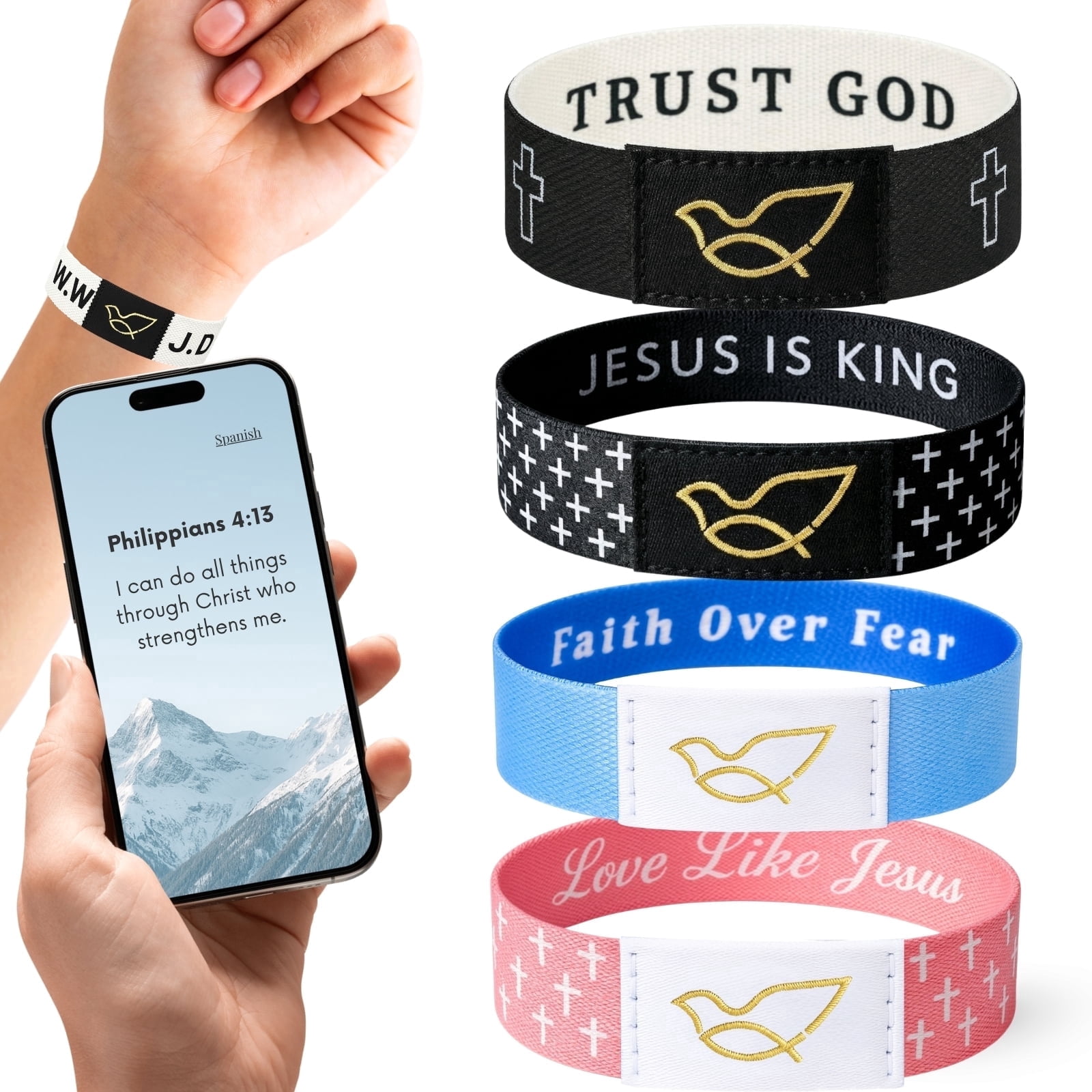 4PCS NFC Daily Bible Verse Bracelets, Christian Gifts for Teens Faith, Inspirational Religious Gifts, Christian Spiritual Gifts, Christmas Baptism Birthday Gift for Teens Husband Mother