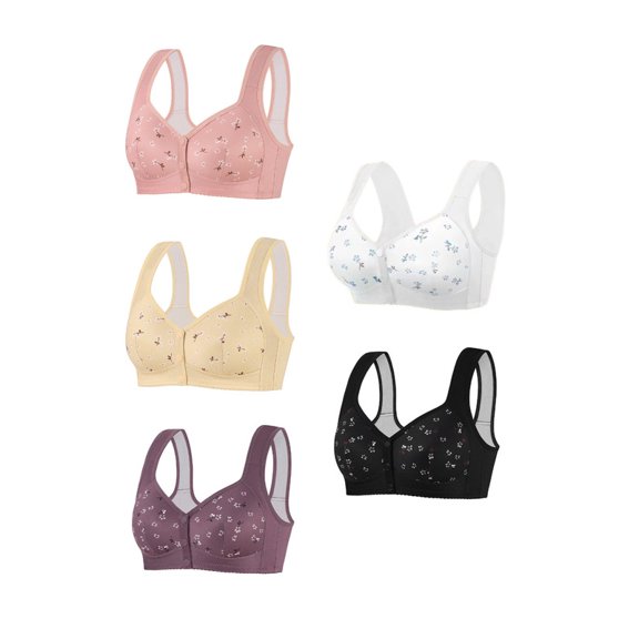 5PCS Daisy Bra for Older Women, Breathable Front Closure Daisy Bra, Full Support Wide Back No Underwire Push Up Bra