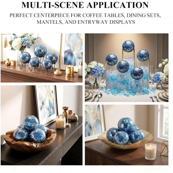 5PCS Decorative Balls for Bowls, 3 Inch Blue Orbs Glass Balls for Centerpiece Bowls Mosaic Sphere for Home Decoration Dining Table$$Home Decor, Kitchen, & Other