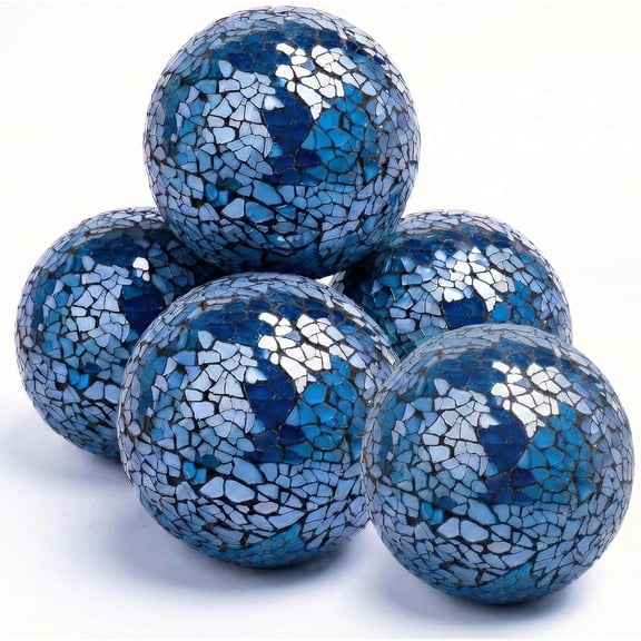 5PCS Decorative Balls for Bowls, 3 Inch Blue Orbs Glass Balls