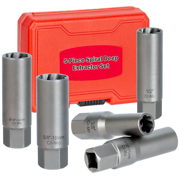5PCS Deep Bolt Extractor Kit, Easy Out Spark Plug Extractor Socket Set, Ez Out Lug Nut Removal Tool for Removing Deeply Trapped Stripped, Broken, Damaged Hexagon Bolts, Threaded Pipes Stud & Screw