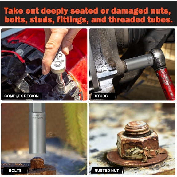 5PCS Deep Bolt Extractor Kit, Easy Out Spark Plug Extractor Socket Set, Ez Out Lug Nut Removal Tool for Removing Deeply Trapped Stripped, Broken, Damaged Hexagon Bolts, Threaded Pipes Stud & Screw$$