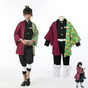 5PCS Demon Slayer Cosplay Costume for Boys Anime Tomioka Tanjiro Giyuu Kimono Set for Halloween,Children 110CM