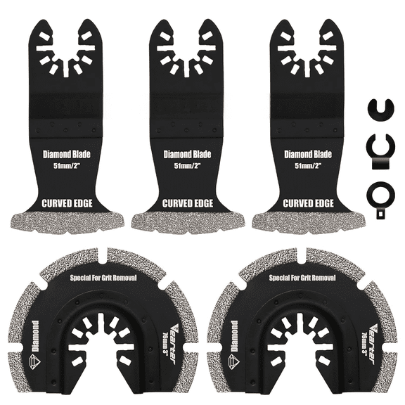 5PCS Diamond Oscillating Saw Blades, Universal Multitool Blades for Grit Grout Removal, Quick Release Multi Tool Kit for Tile, Air Brick, Cement, Concrete, Masonry