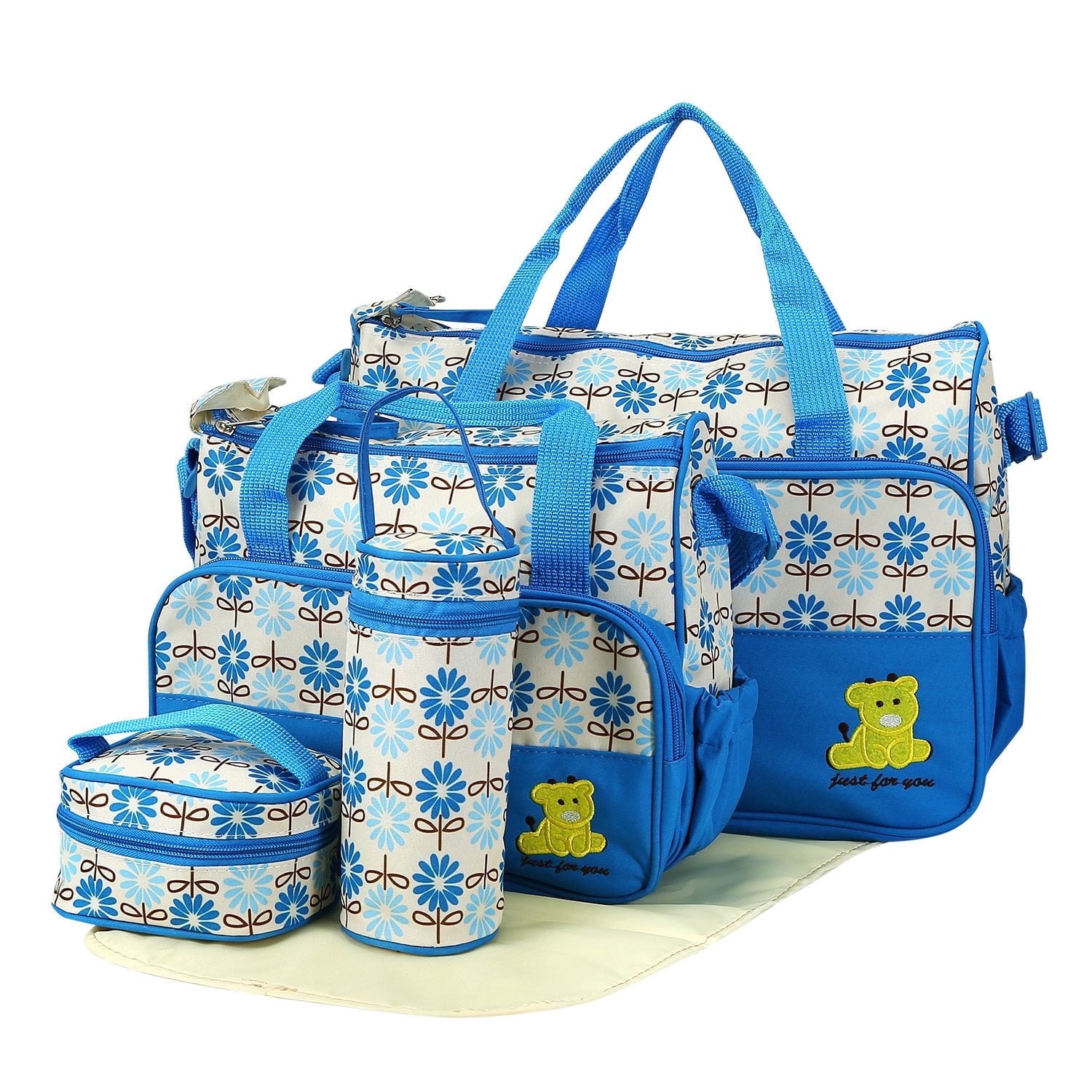 Imountek 5Pcs Diaper Bag Tote Set, Baby Diaper Bag Set with Changing Pad, Insulated Pockets, Water-Resistant Travel Tote for Mom and Dad, Blue