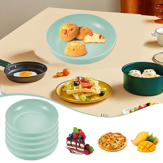 5PCS Dinner Plates Set, 5.7 Inch Reusable Plastic Plates, Dishwasher & Microwave Safe Plates, Durable Camping Dinnerware, Kitchen Plates for Adults