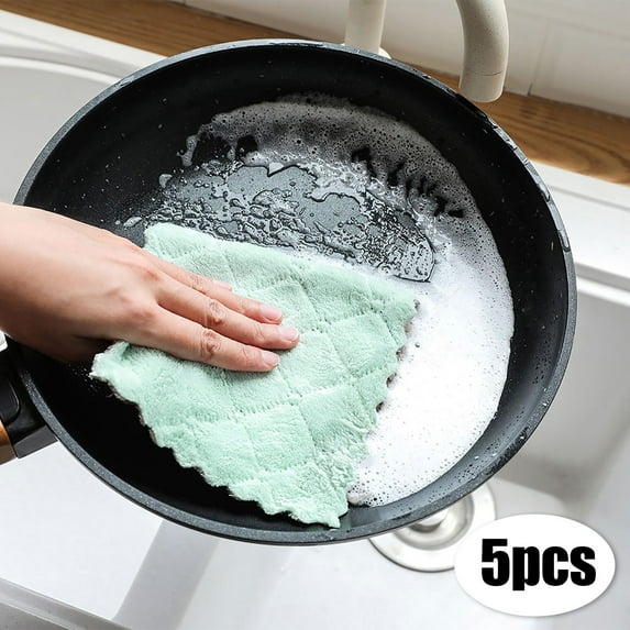 5PCS Dish Cloth Double-sided Two-color Dish-washing Towel Coral Hanging Cloth Scouring Pad