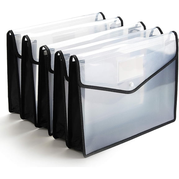 5PCS Document Holder, Plastic Expanding File Folder,No Dividers, A4 Letter Size Envelopes with Snap Closure, Folders for Documents