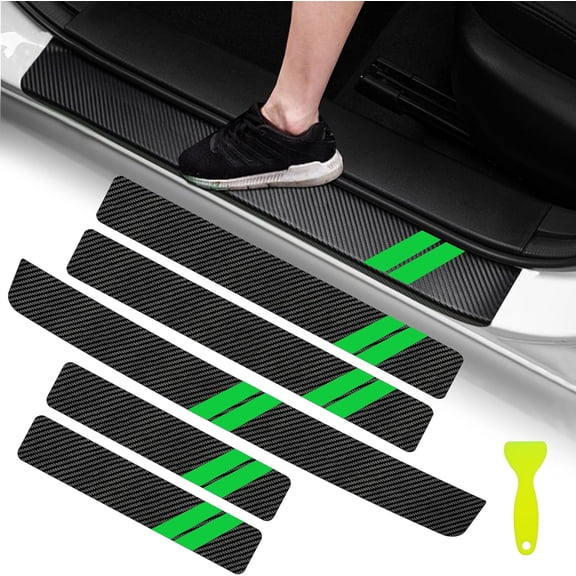 5PCS Door Sill Guard Decoration Stickers for Dodge Charger Challenger Durango Journey Universal Fit to All Dodge Cars Fiber Leather Door Sill Protector (Red Trim)