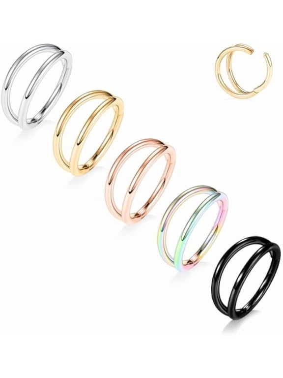 5PCS Double Nose Hoop Ring 316L Conch Earring Helix Piercing Septum Nose Jewelry Surgical Steel Cartilage Earrings Nose Clicker Rings Rook Tragus Lobe Lip Piercing Jewelry 6 to 12 mm-shape-