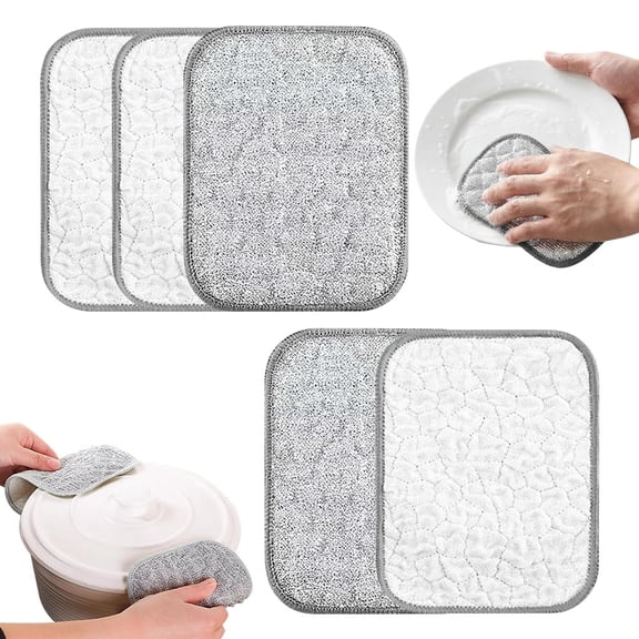 5PCS Double-Sided Thickened Wire Dishwashing Rags - Non Scratch Wire Dishcloth & Miracle Wire Cleaning Cloth, Multipurpose Use on Dishes, Pots, Sinks & Kitchen Surfaces