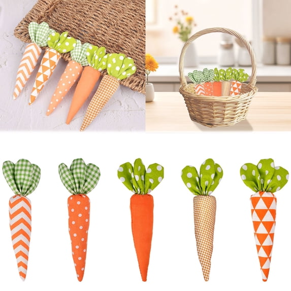5PCS Easter Fabric Carrot Decorations, Plush Carrots for Baskets and Tray, Perfect Spring Holiday Decor for Easter, for Easter Home Wedding Farmhouse Basket Bowl Fillers Tiered Trays