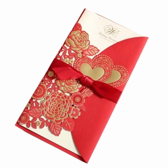 5PCS Elegant Hollow Bow Wedding Invitations - Customizable Cardstock Invites for DIY Brides and Grooms