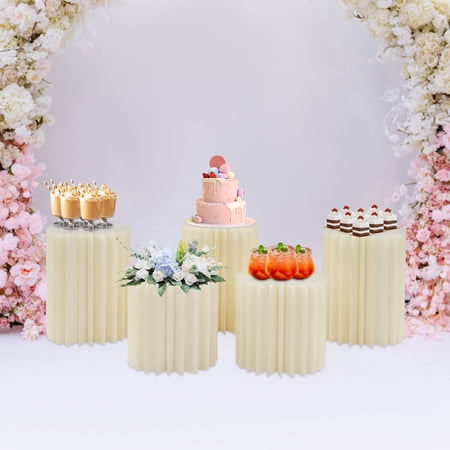 5PCS Elegant Milky White Cylindrical Display Columns for Birthday Anniversary Celebration Decor Photography Background