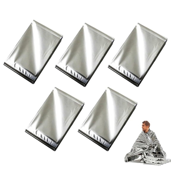 5PCS Emergency Blanket, Thermal Blanket For Camping, Space Blankets Blan Foil Heat Reflective Blankets For Warmth,
