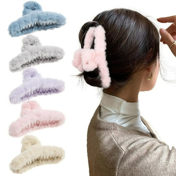 5PCS Extra Large Claw Clips, Velvet Touch Non-Slip Grip & Unbreakable Spring, Bulk Fuzzy Hair Claws for Women and Girls, Perfect for Sports, Beach, Office