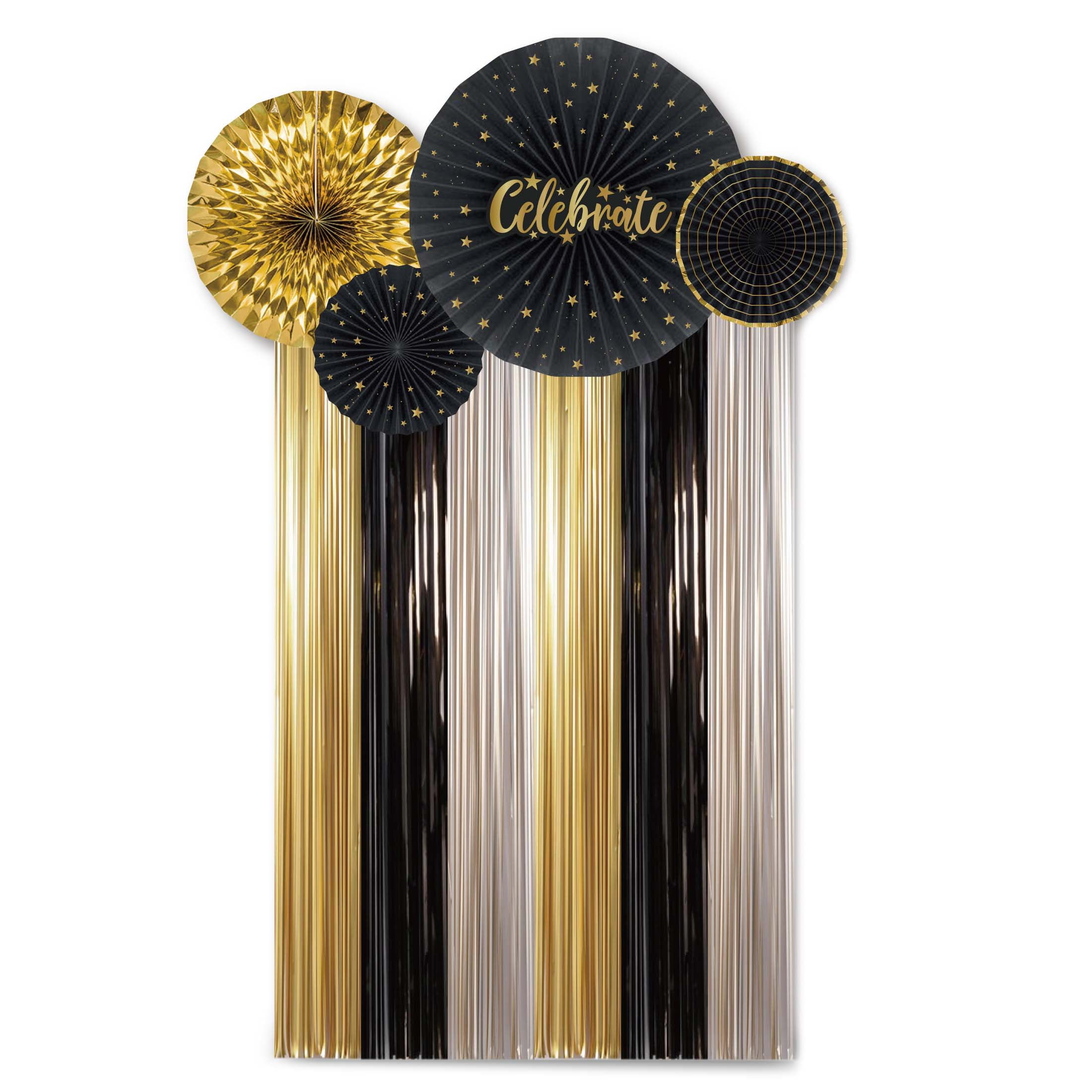 Black/Gold Paper Fan and Foil Fringe Kit, 5 Pieces, by Way To Celebrate
