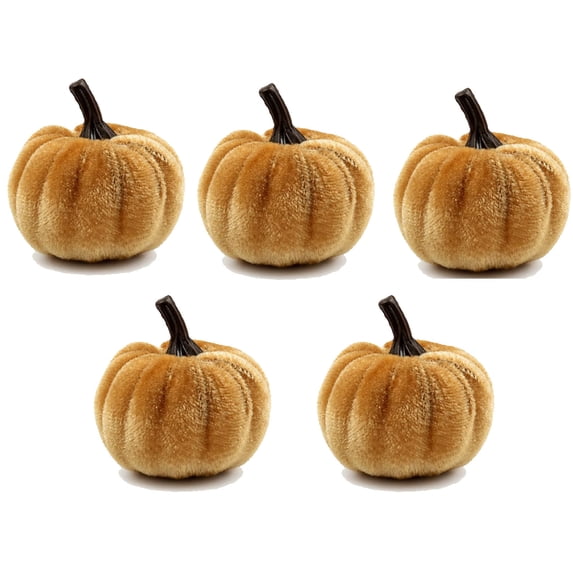 5PCS Fall Orange Velvet Pumpkins Decor,Vintage Orange Pumpkins Autumn Decor,Rustic Farmhouse Pumpkins for Mantel Table, Thanksgiving Halloween Autumn Home