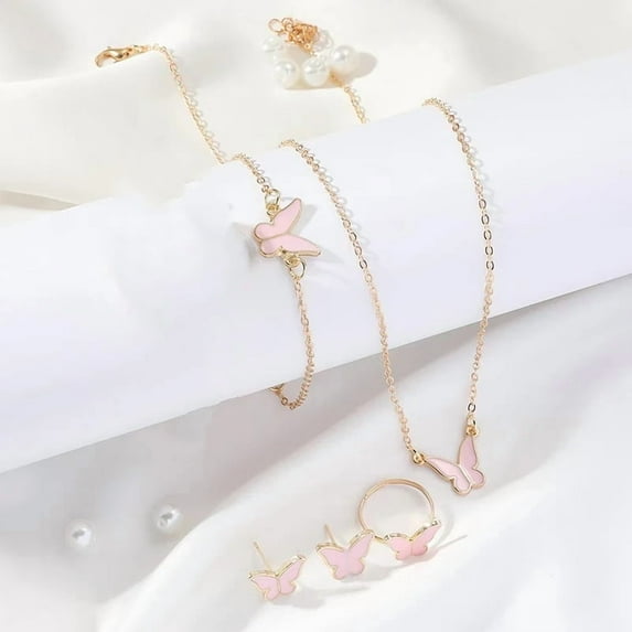 5PCS Fashion Butterfly Pendants Necklace Earrings Ring Bracelet Sets For Women Jewelry Set Bridal Wedding Jewelry Gift