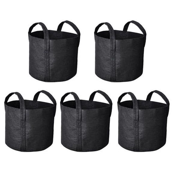 5-Pack Black Felt Grow Bags - Breathable Plant Pots for Indoor Gardening, Home Plants, and Professional Growing Containers